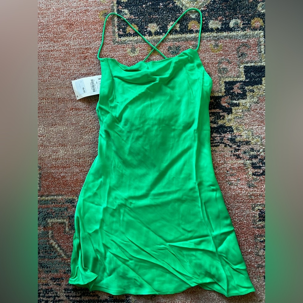 Zara Short Satin Effect Dress Green - Picture 14 of 14